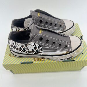 Y2K 2009 Ed Hardy Kids Lowrise 100‎ Shoes Skull Flame Slip On Size 1 READ
